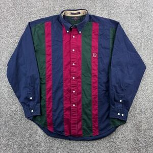 Vintage Tommy Hilfiger Golf Shirt Mens XL Colorblock Striped Button Down